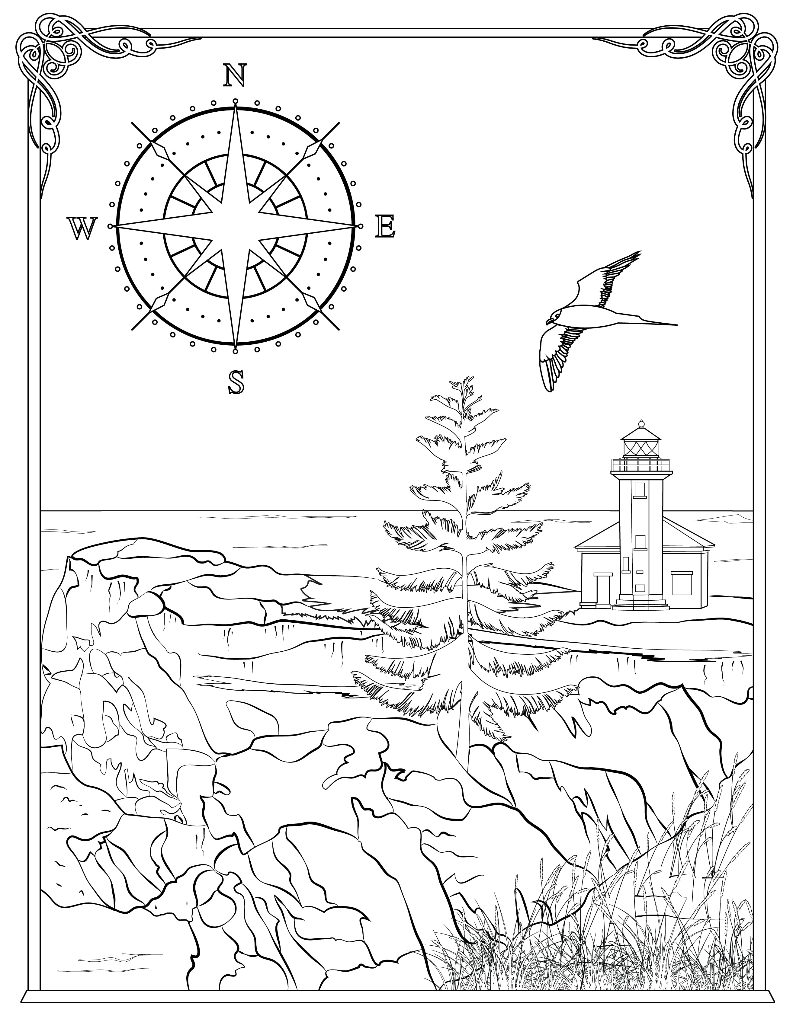 Single Coloring Book Page - Cape Arago Lighthouse, Oregon - Digital Print-from-Home
