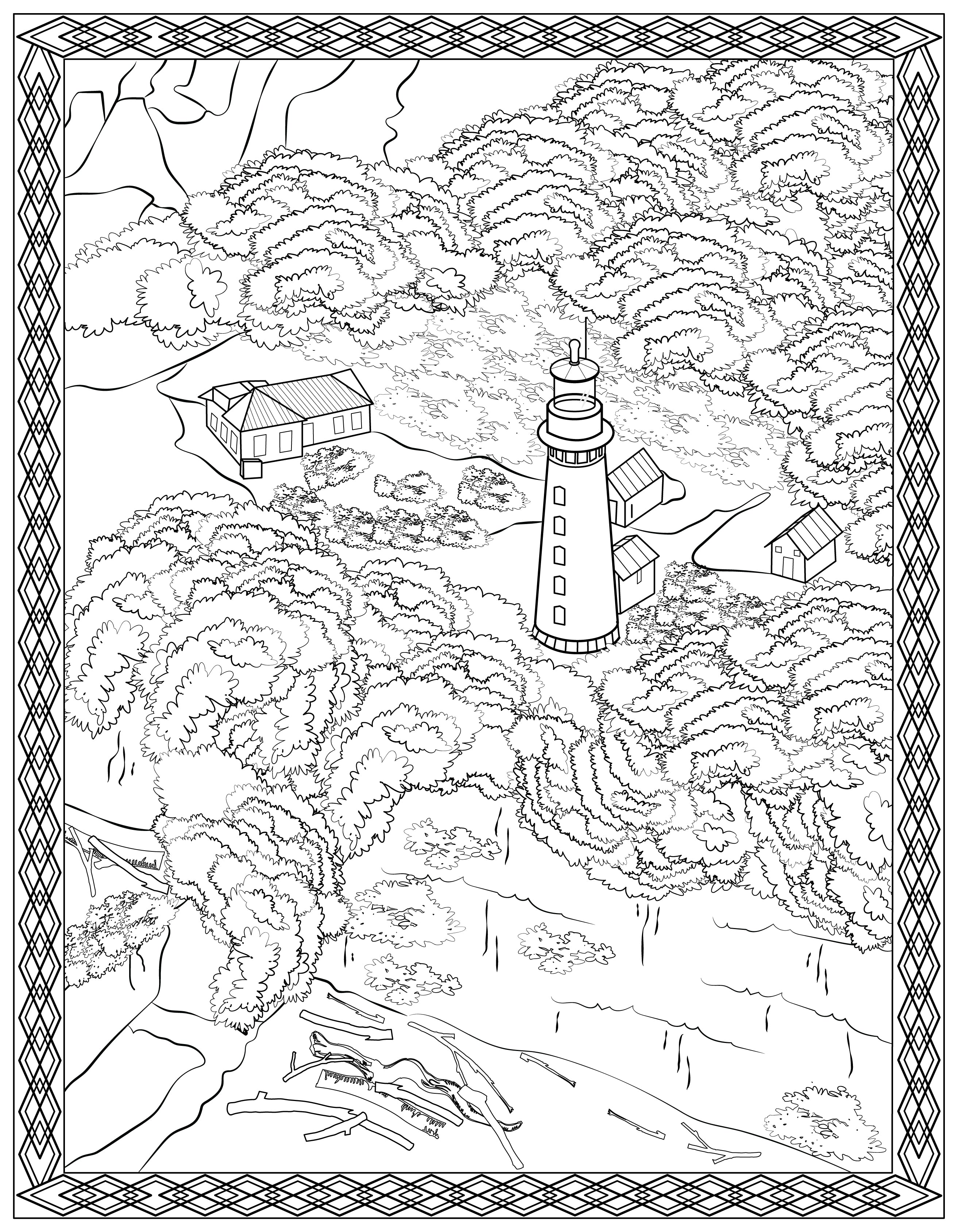 Single Coloring Book Page - Destruction Island Lighthouse, Washington - Digital Print-from-Home