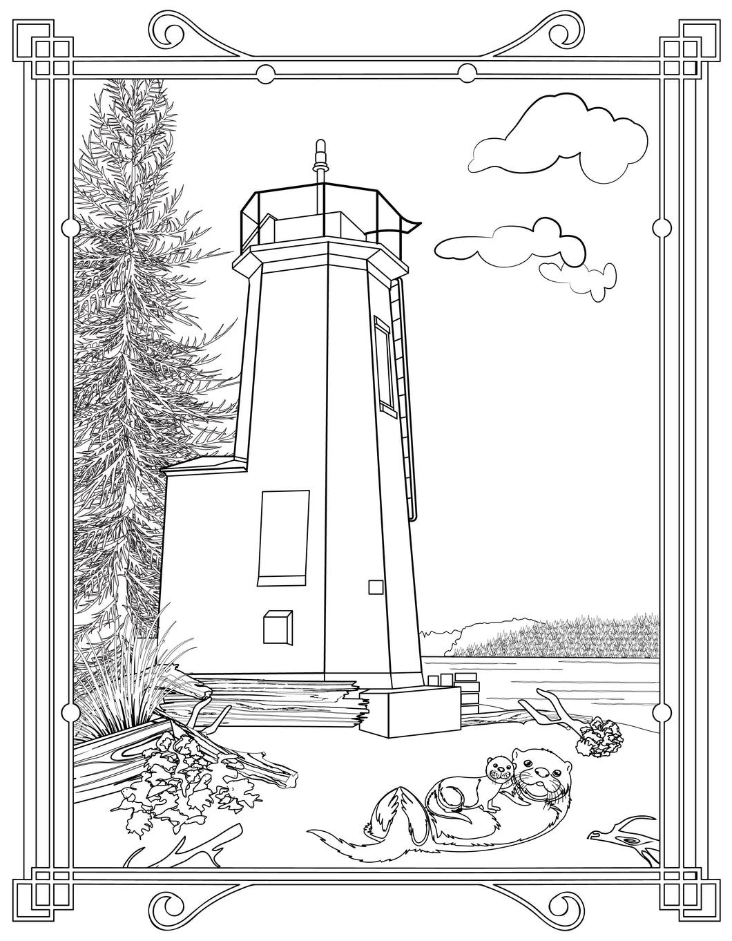 Single Coloring Book Page - Dofflemyer Point Lighthouse, Washington - Digital Print-from-Home