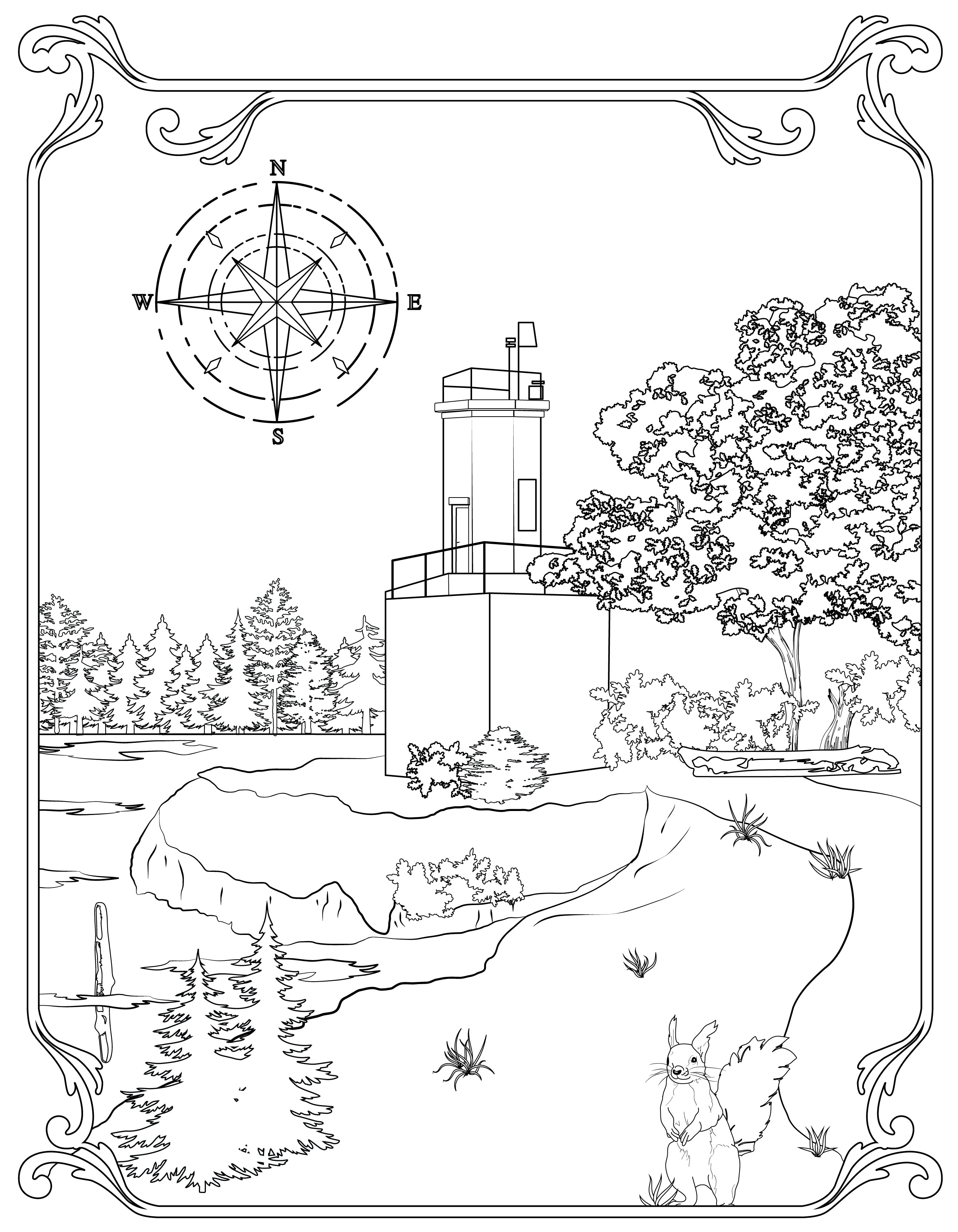 Single Coloring Book Page - Warrior Rock Lighthouse, Oregon - Digital Print-from-Home