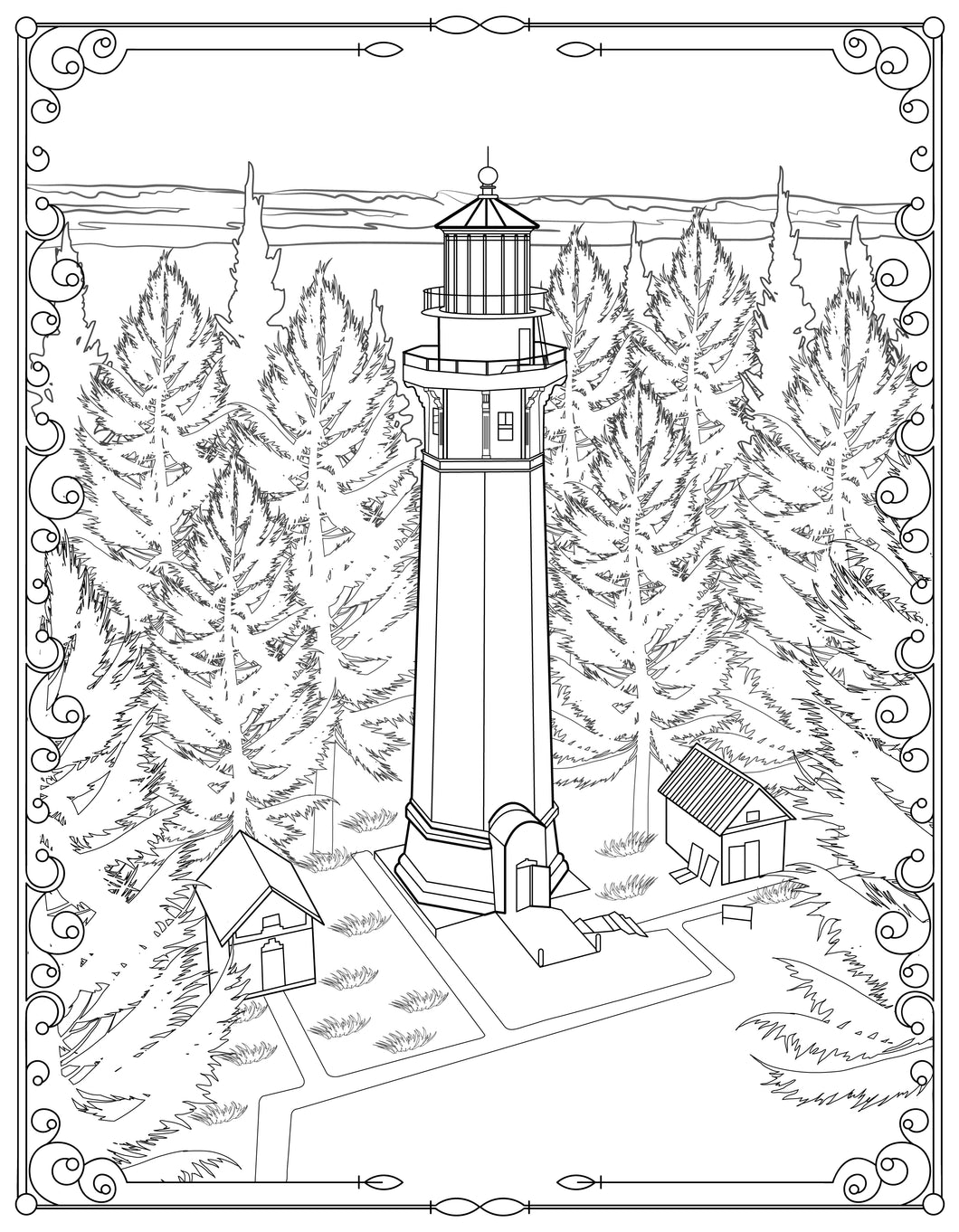 Single Coloring Book Page - Grays Harbor Lighthouse, Washington - Digital Print-from-Home