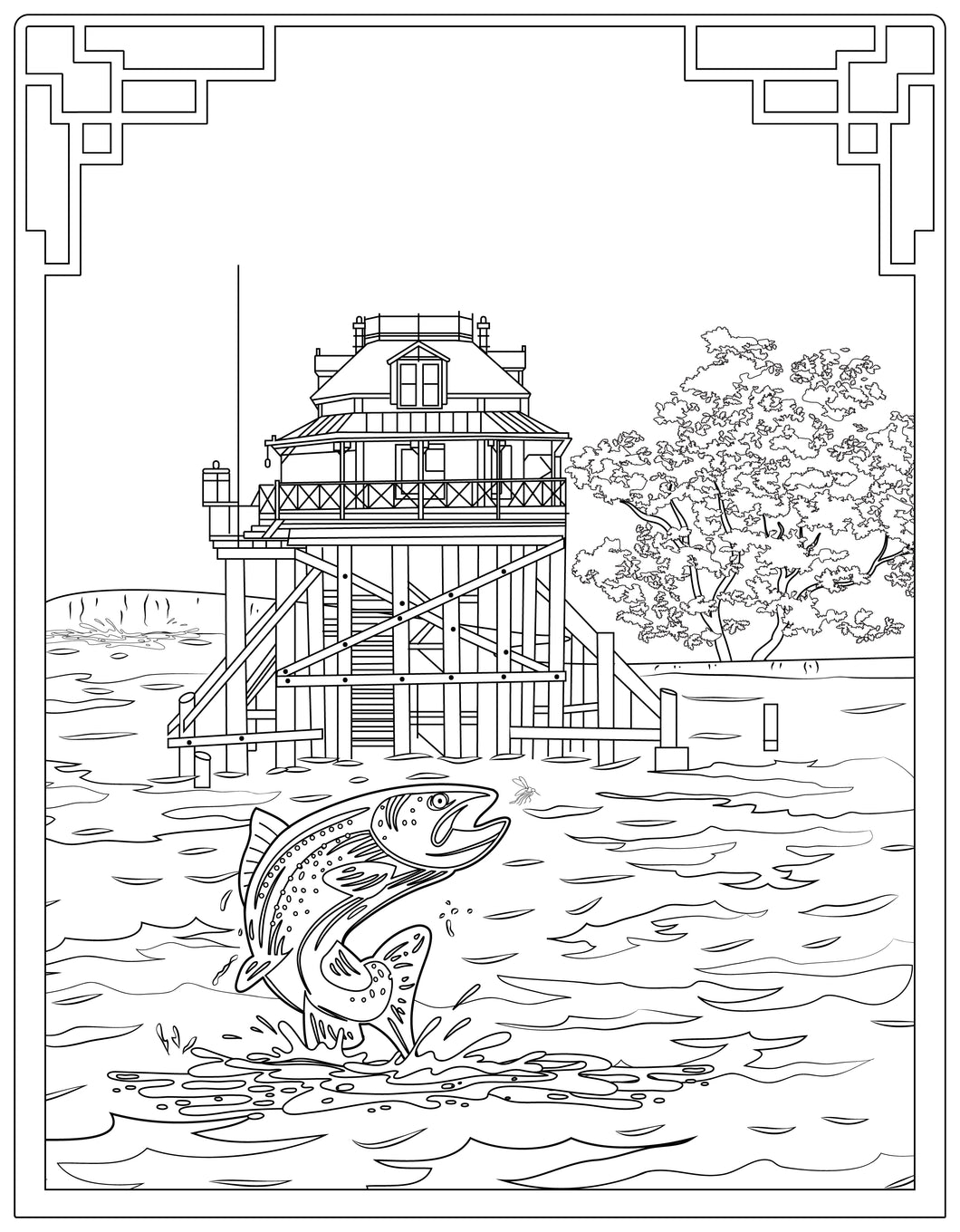 Single Coloring Book Page - Willamette River Lighthouse, Oregon - Digital Print-from-Home
