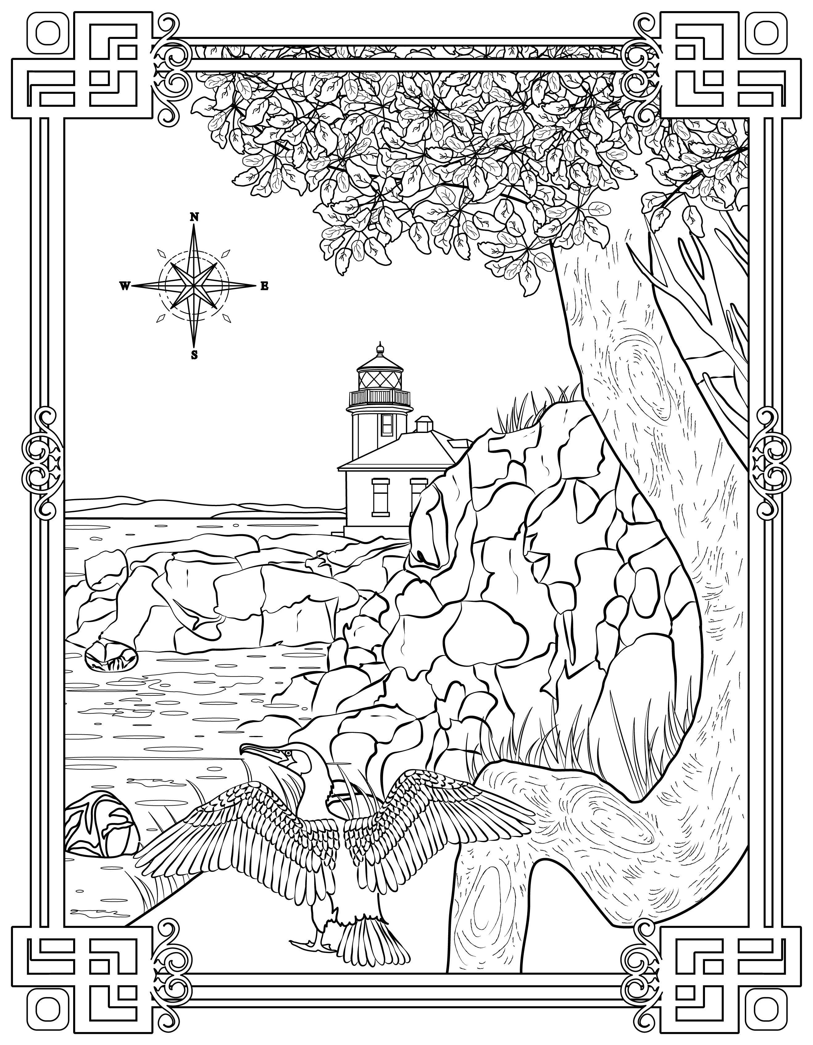 Single Coloring Book Page - Lime Kiln Lighthouse, Washington - Digital Print-from-Home
