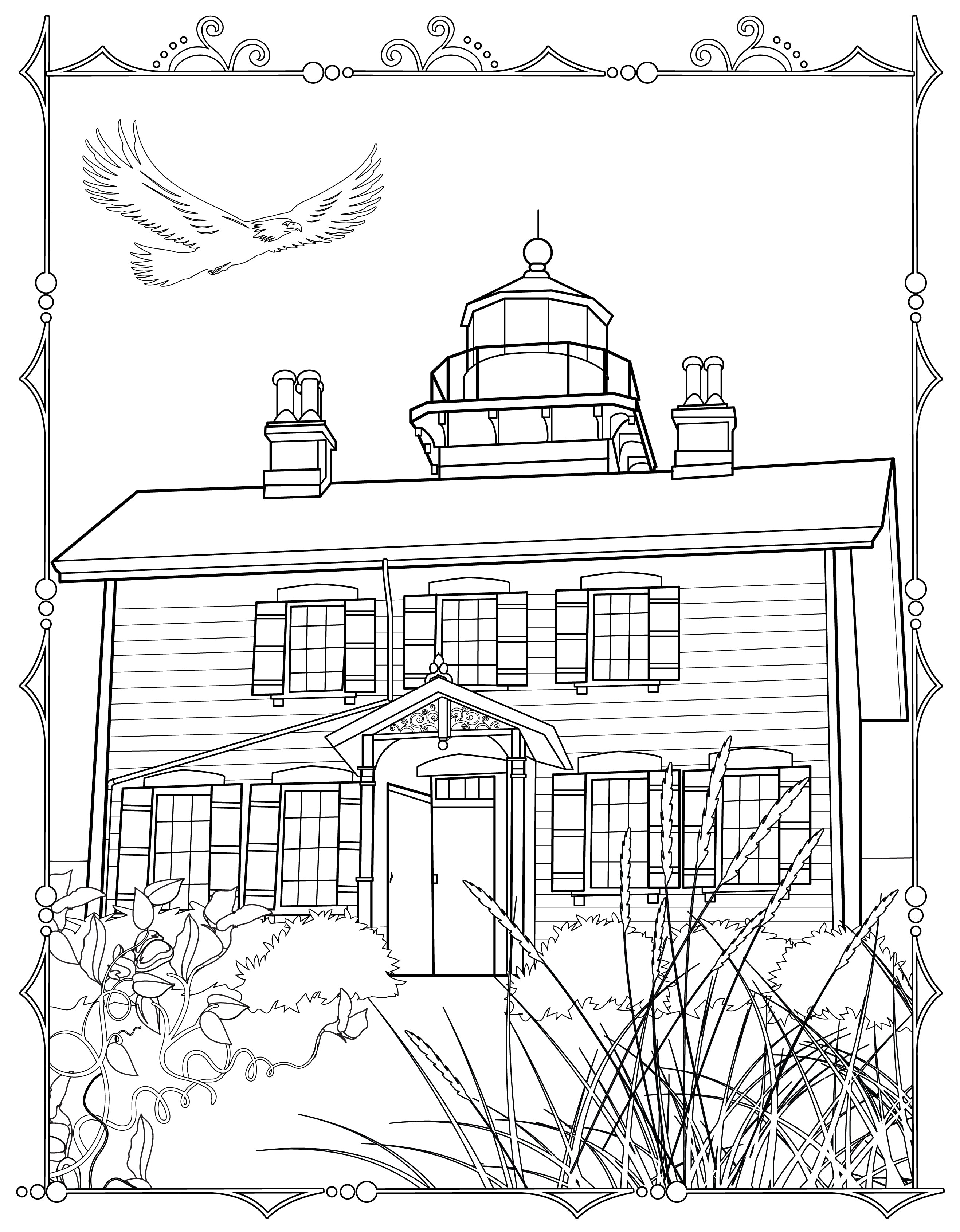 Single Coloring Book Page - Yaquina Bay Lighthouse, Oregon - Digital Print-from-Home
