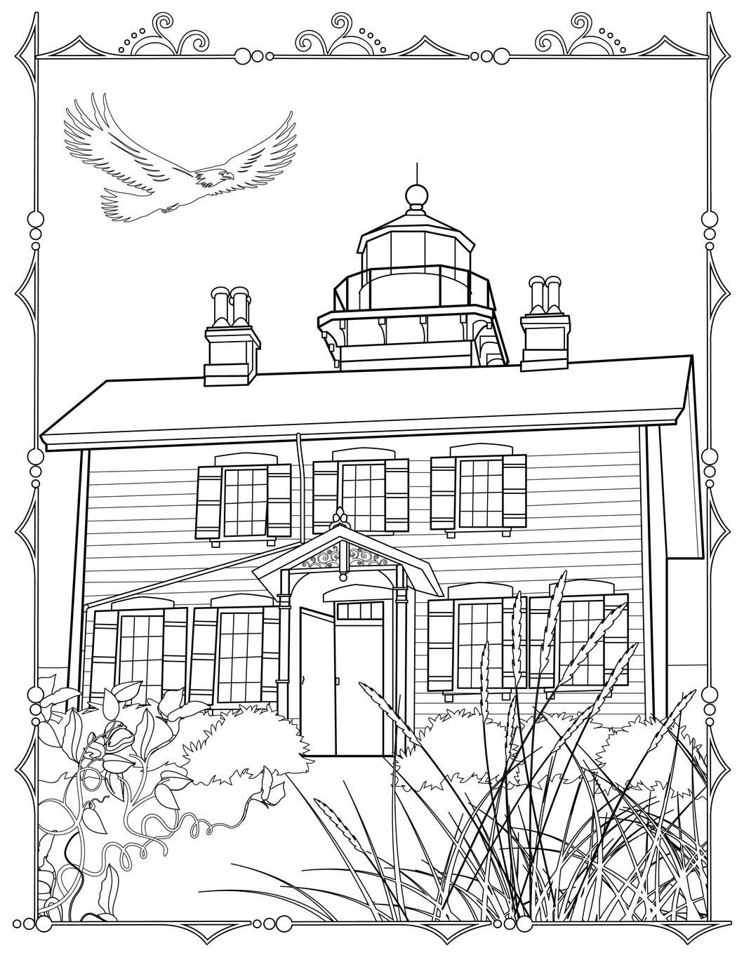 Single Coloring Book Page - Yaquina Bay Lighthouse, Oregon - Digital Print-from-Home