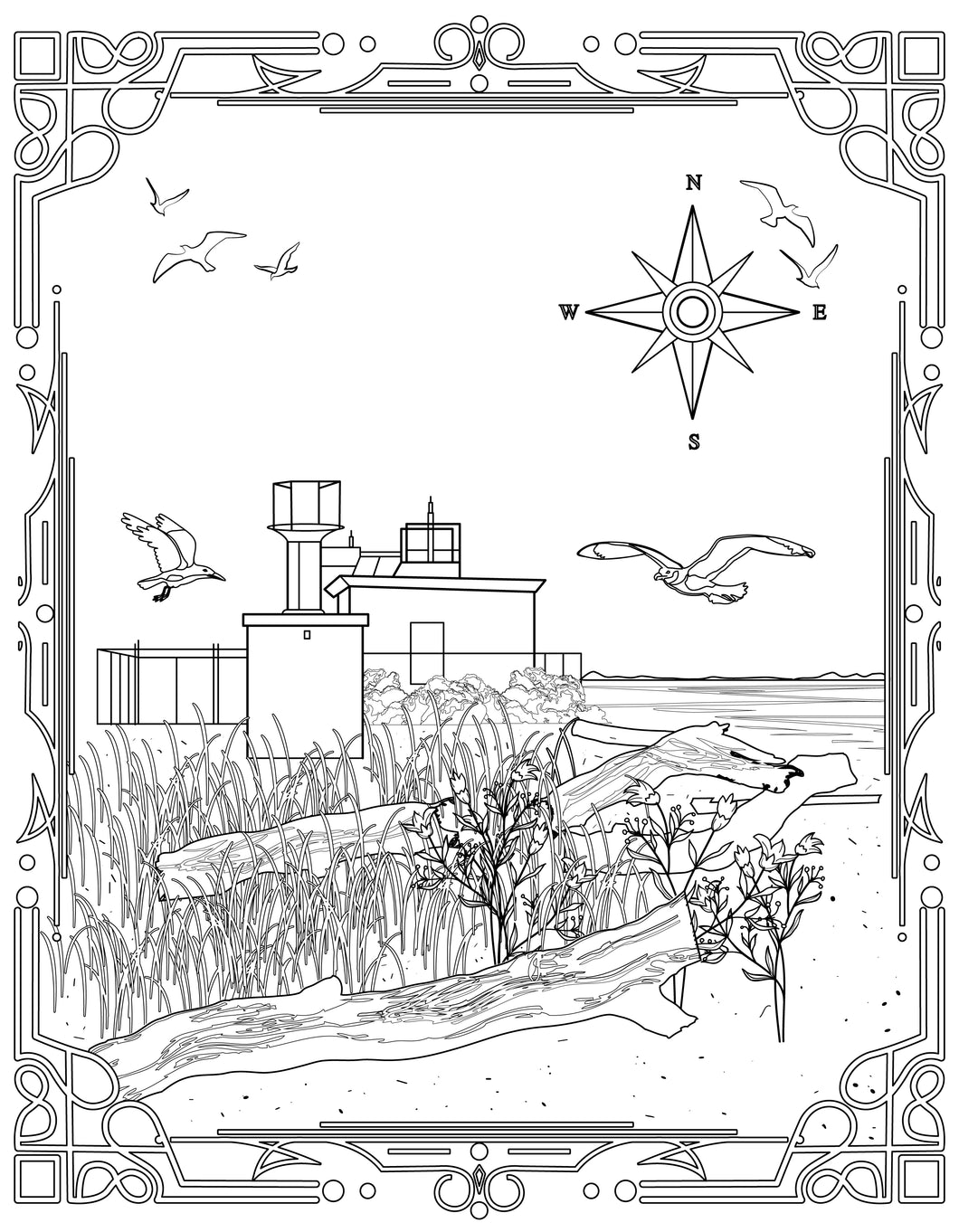 Single Coloring Book Page - Marrowstone Point Lighthouse, Washington - Digital Print-from-Home