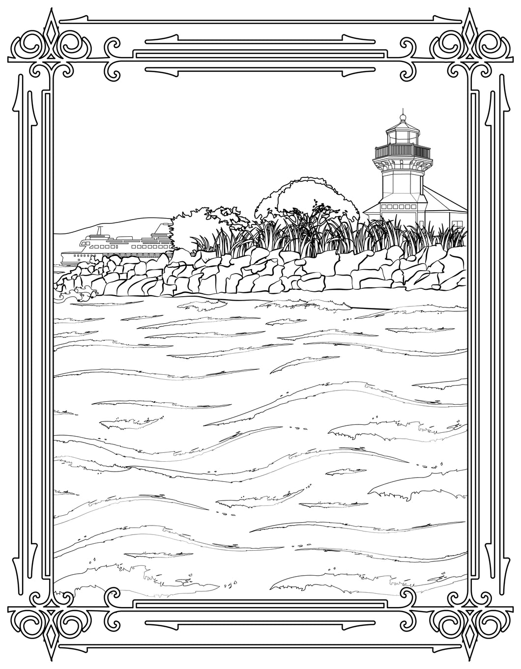 Single Coloring Book Page - Mukilteo Lighthouse, Washington - Digital Print-from-Home