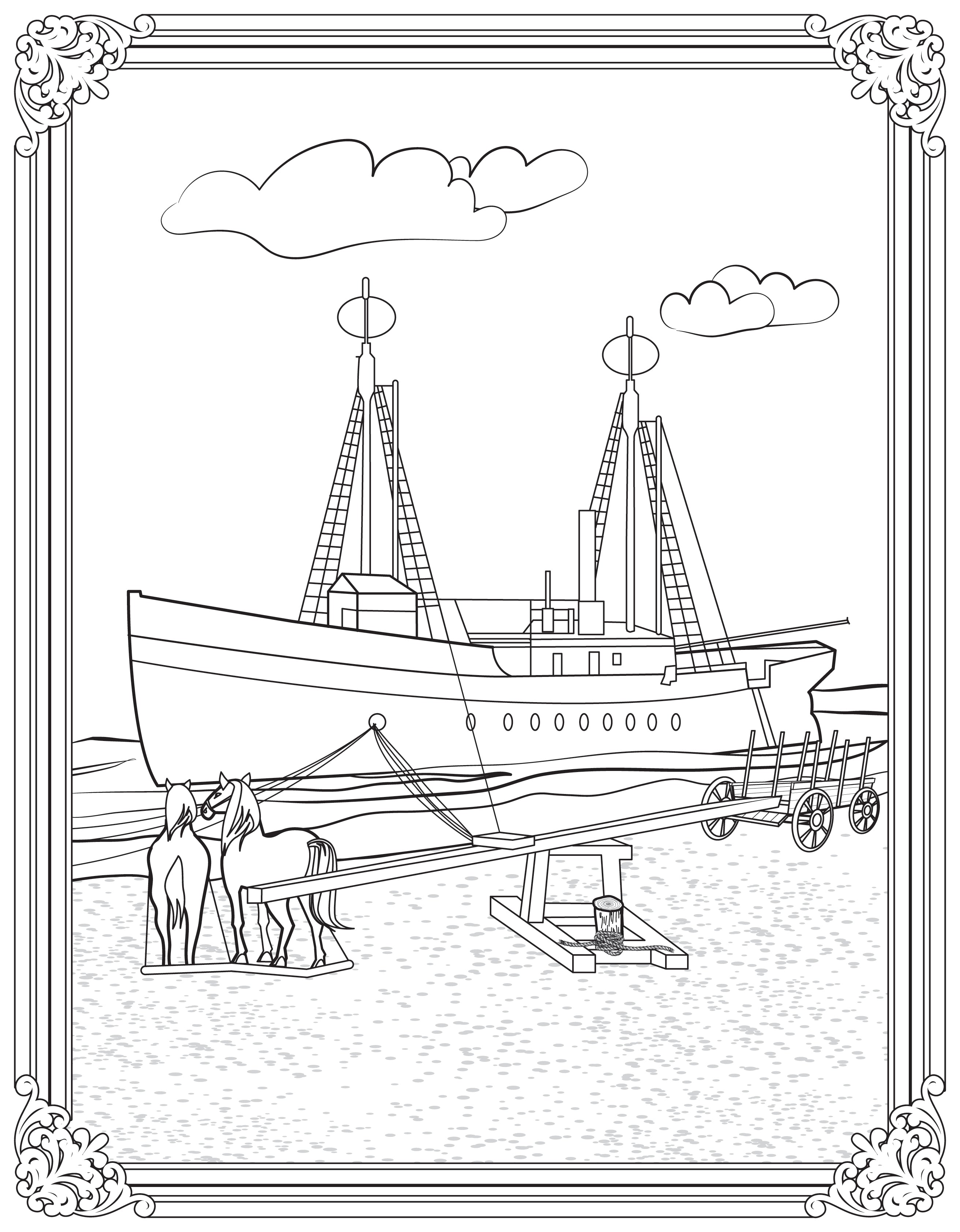 Single Coloring Book Page - Lightship Columbia LV-50, Oregon - Digital Print-from-Home