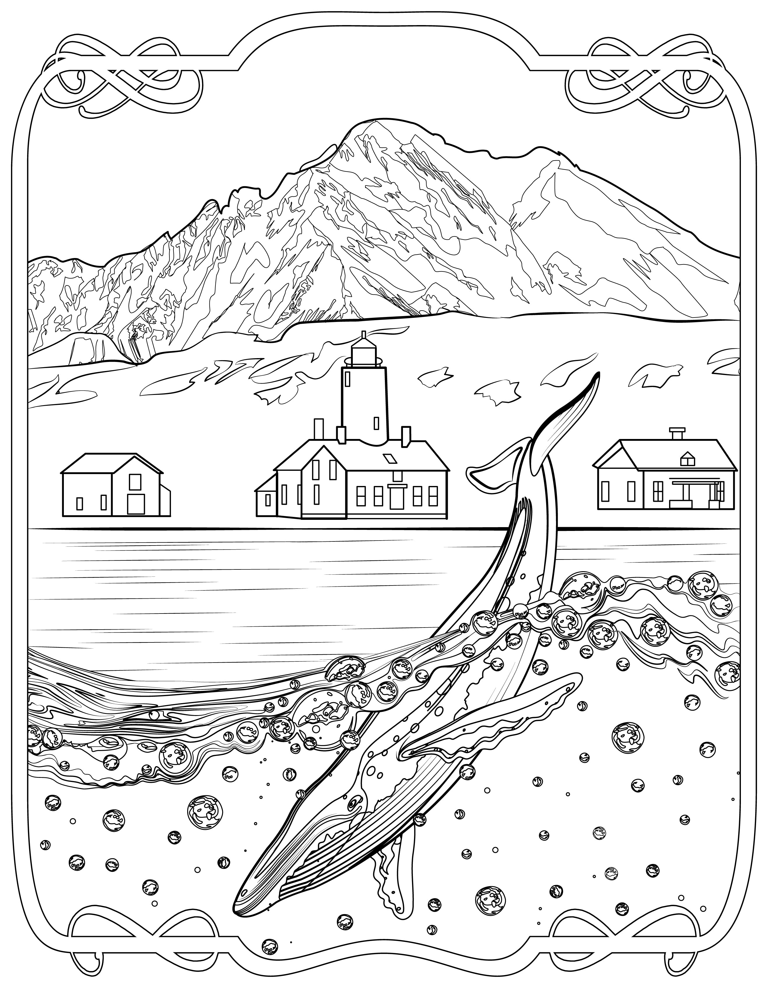 Single Coloring Book Page - New Dungeness Lighthouse, Washington - Digital Print-from-Home