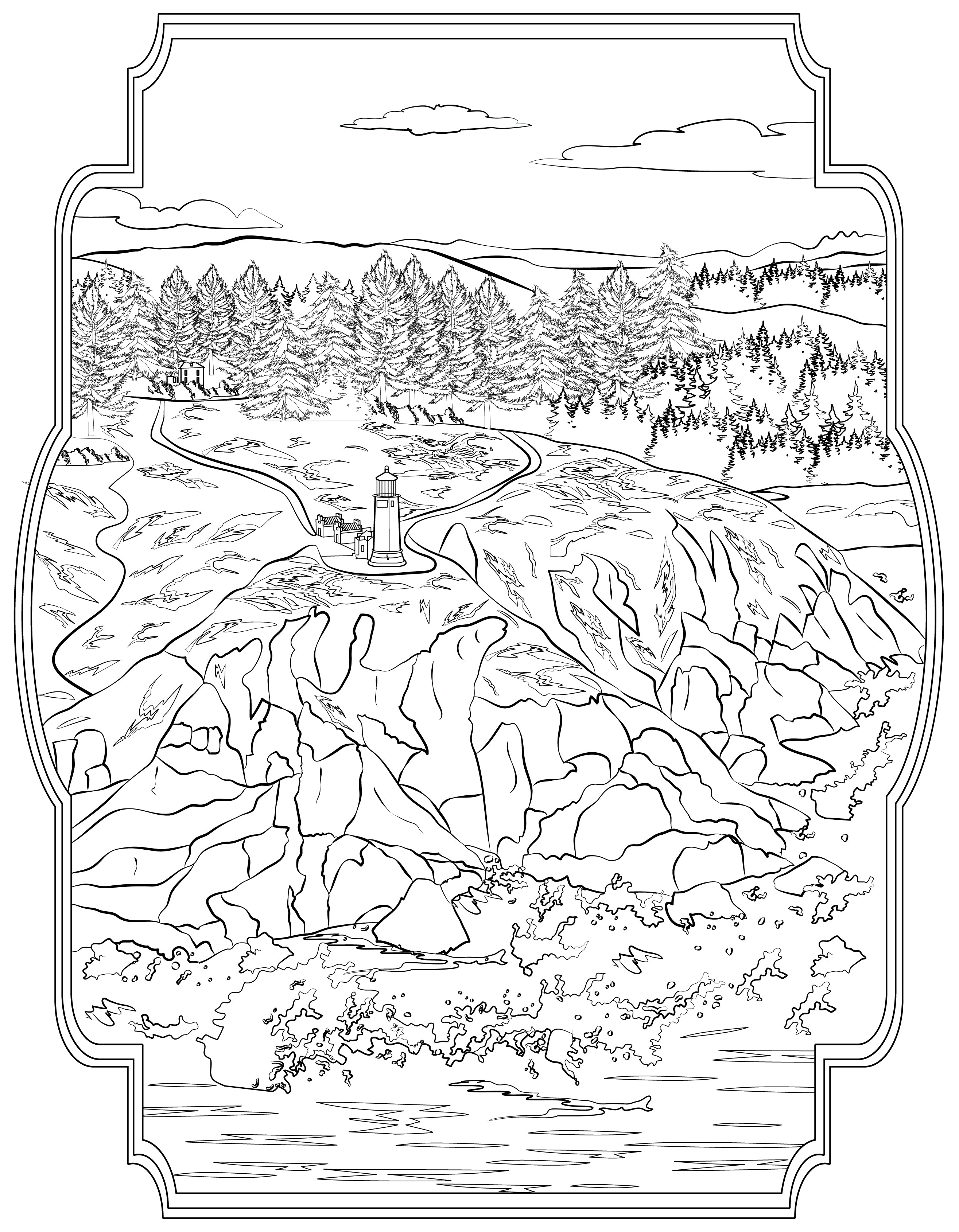 Single Coloring Book Page - North Head Lighthouse, Washington - Digital Print-from-Home