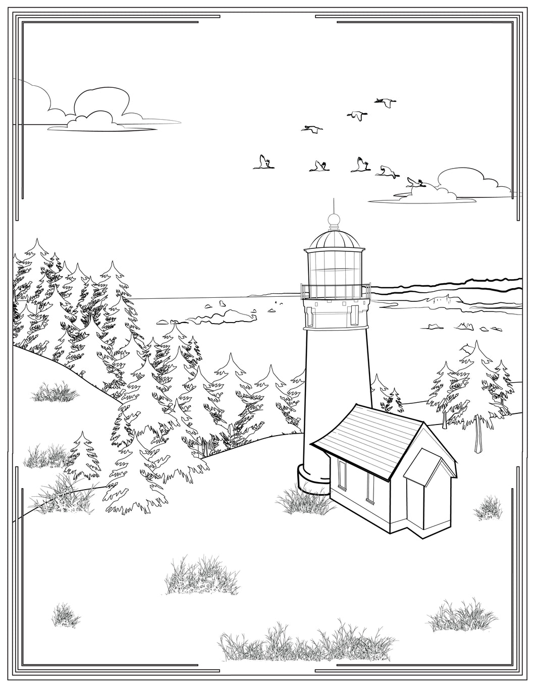 Single Coloring Book Page - Cape Blanco Lighthouse, Oregon - Digital Print-from-Home