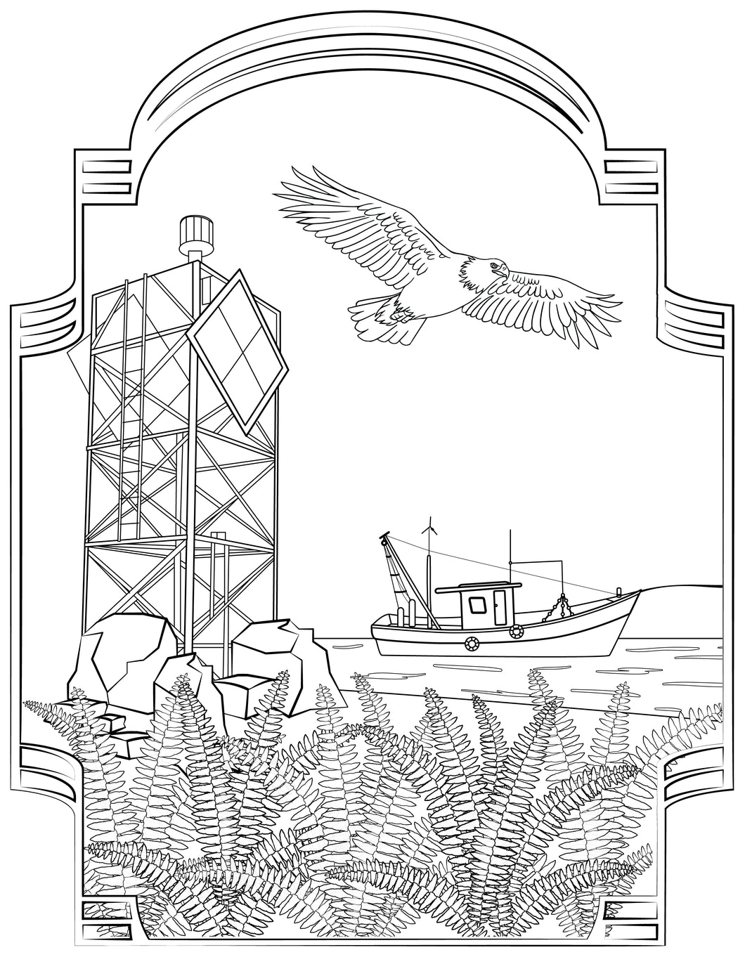 Single Coloring Book Page - Point Roberts Lighthouse, Washington - Digital Print-from-Home