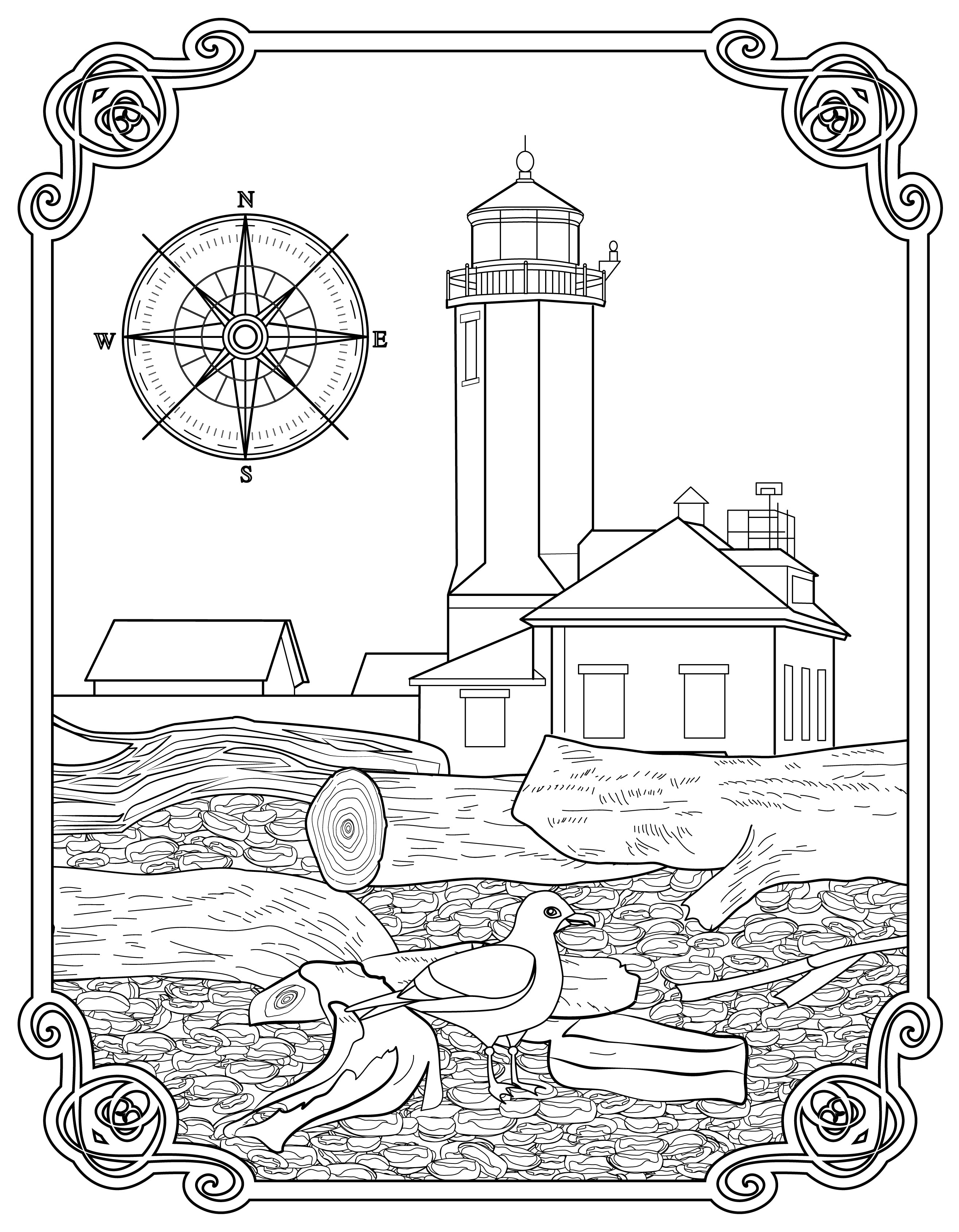 Single Coloring Book Page - Point Wilson Lighthouse, Washington - Digital Print-from-Home