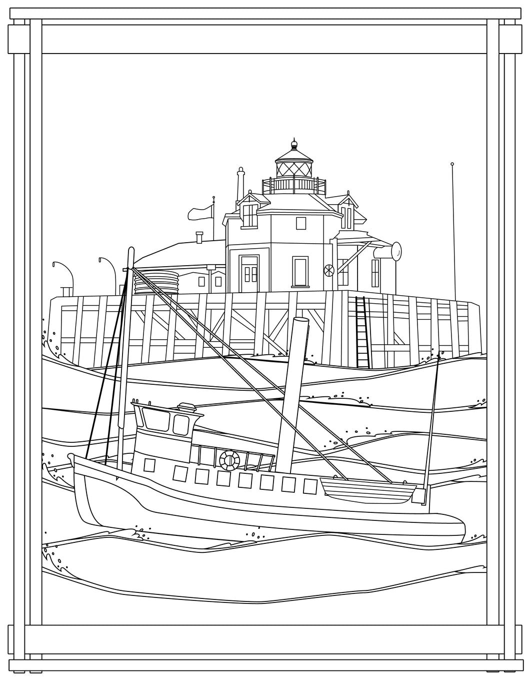 Single Coloring Book Page - Semiahmoo Harbor Lighthouse, Washington - Digital Print-from-Home