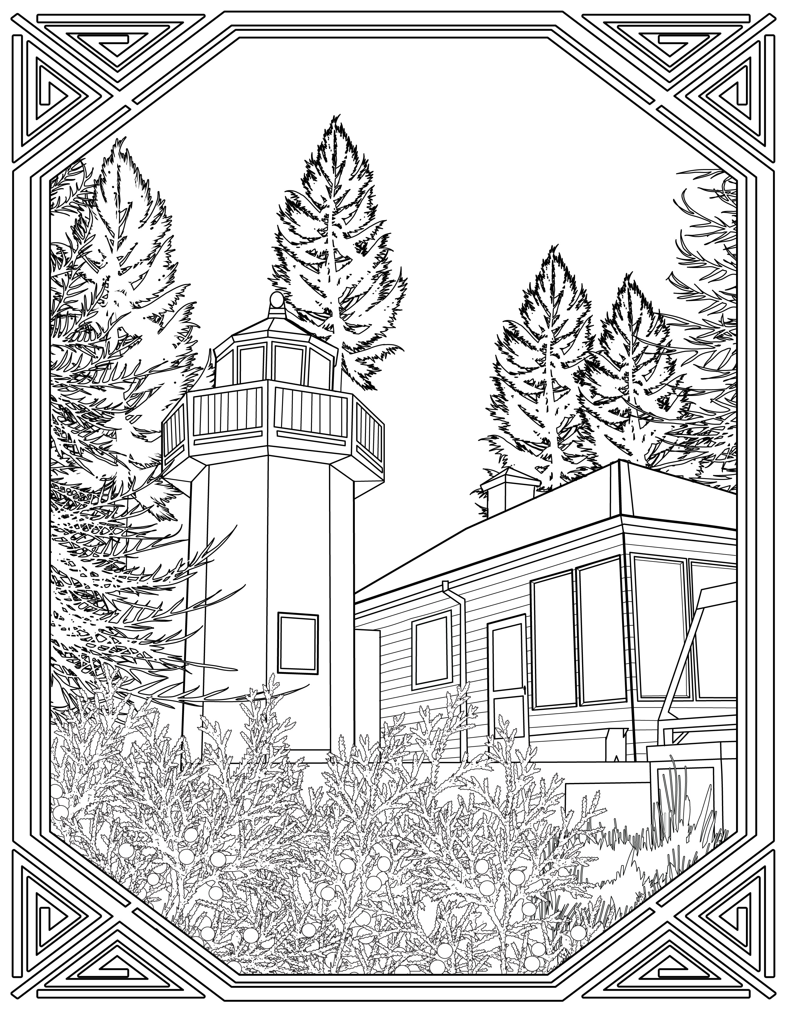 Single Coloring Book Page - Skunk Bay Lighthouse, Washington - Digital Print-from-Home