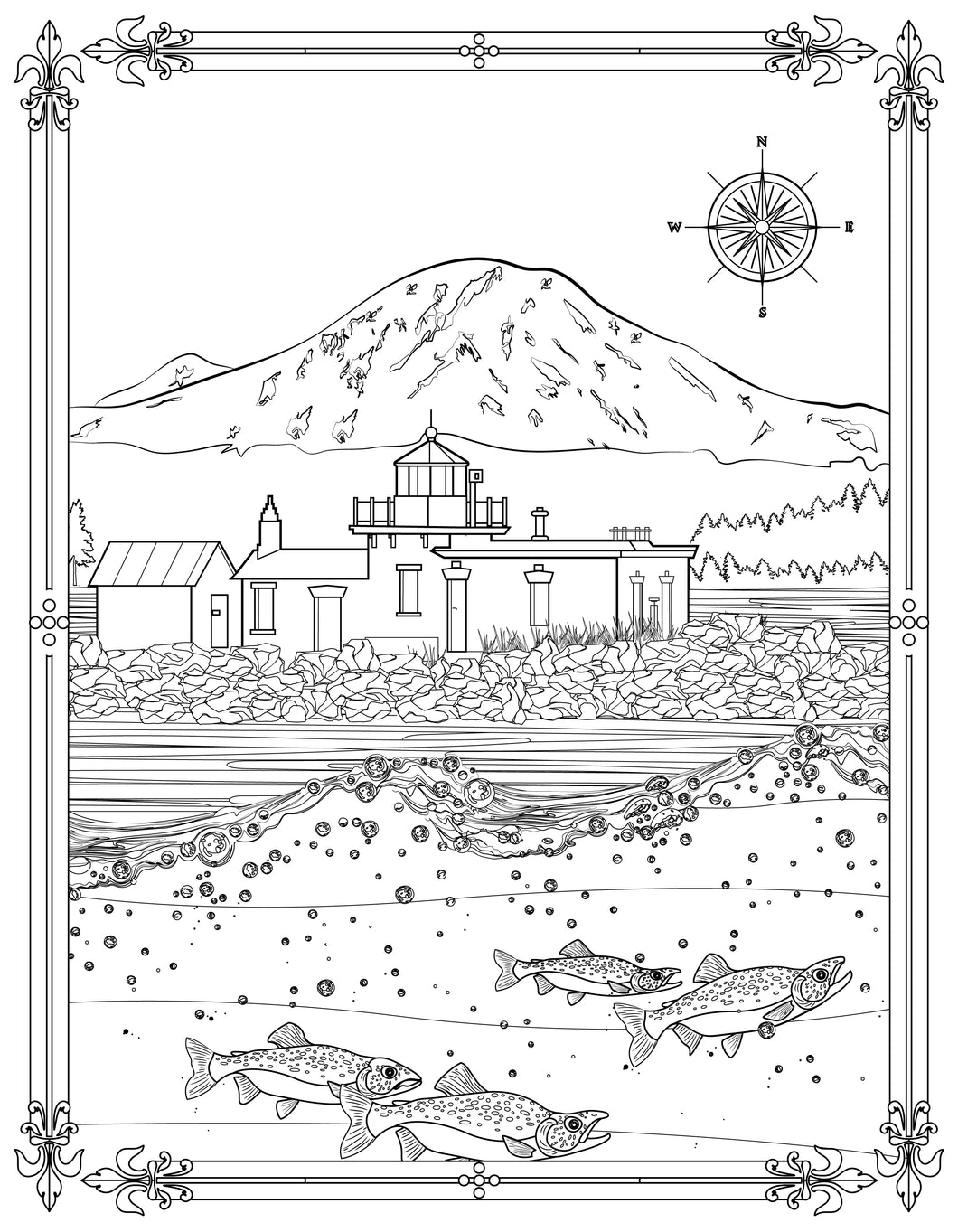Single Coloring Book Page - West Point Lighthouse, Washington - Digital Print-from-Home