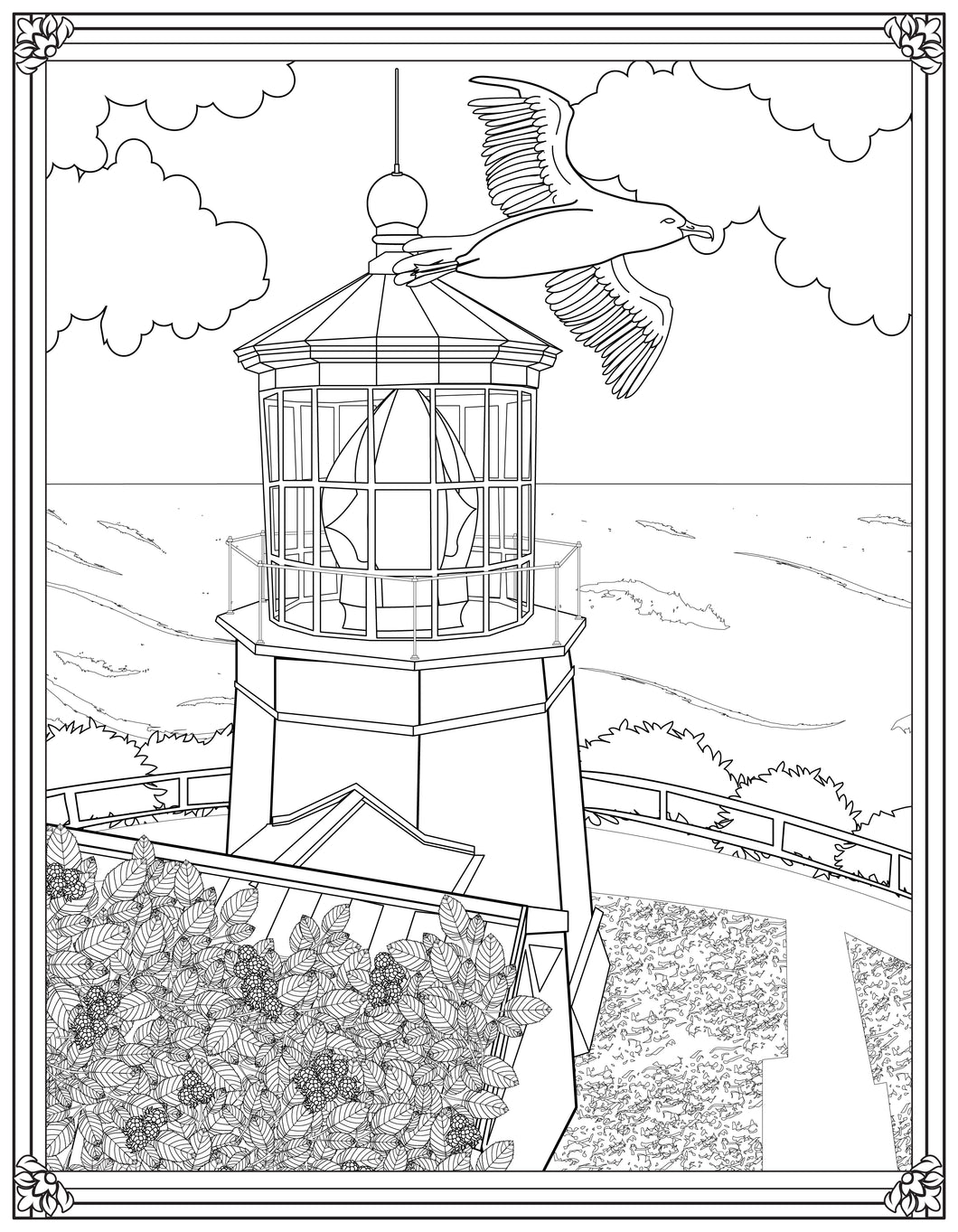 Single Coloring Book Page - Cape Meares Lighthouse, Oregon - Digital Print-from-Home