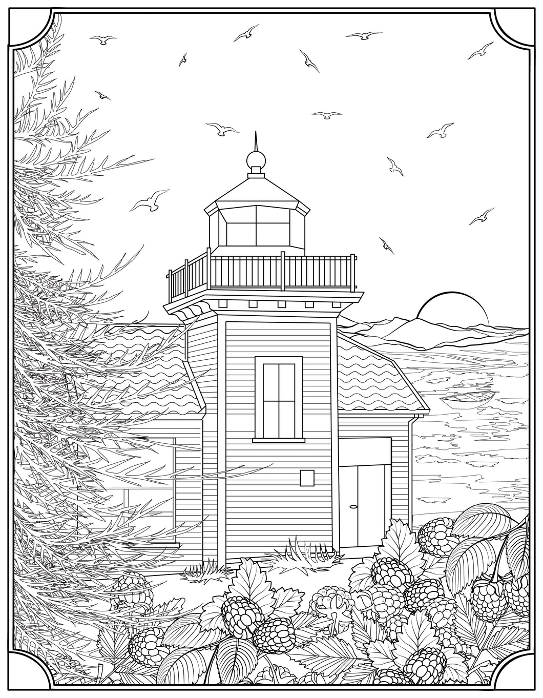 Single Coloring Book Page - Burrow's Island Lighthouse, Washington - Digital Print-from-Home