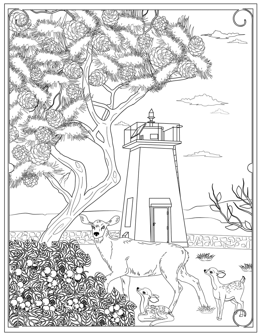 Single Coloring Book Page - Bush Point Lighthouse, Washington - Digital Print-from-Home