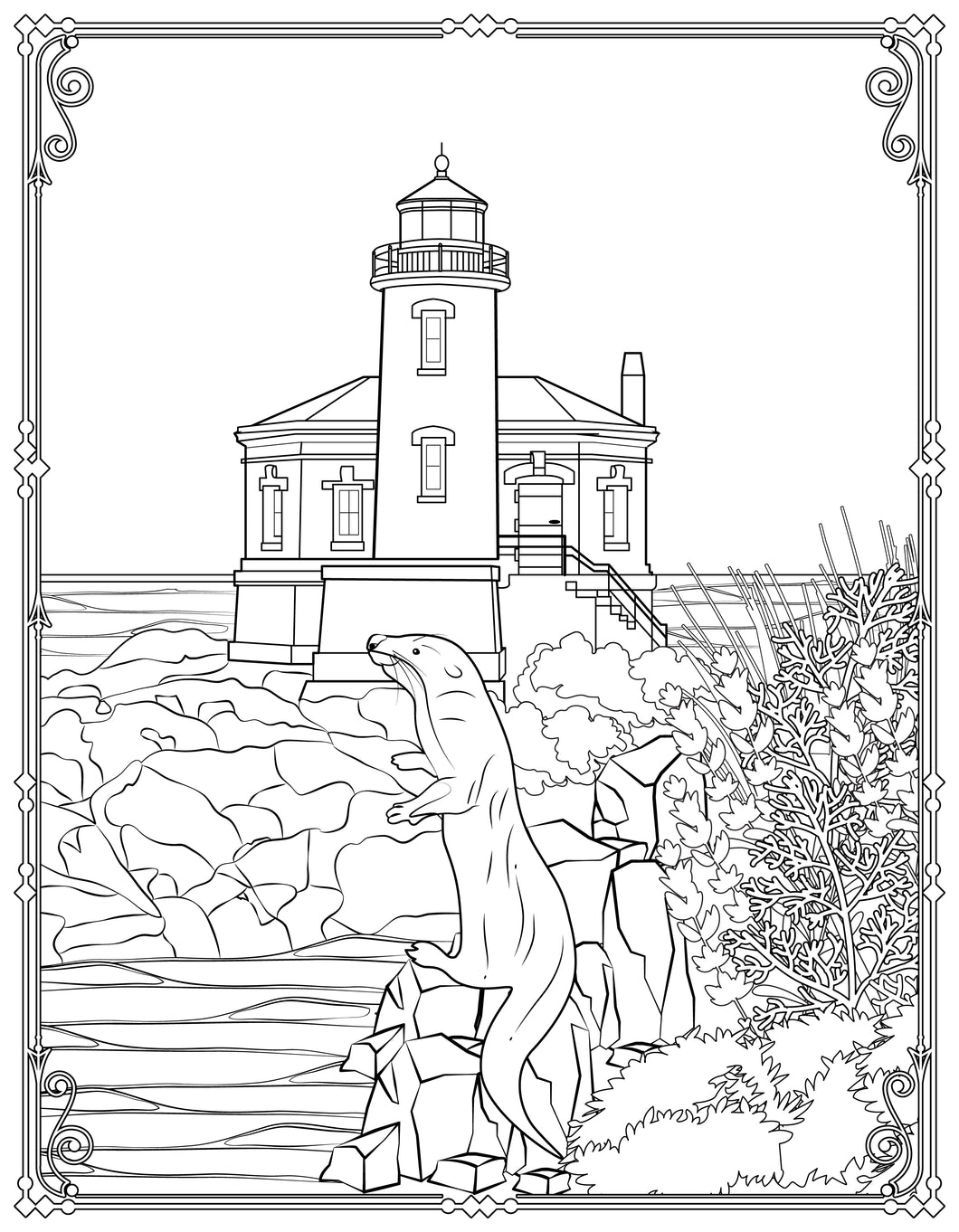 Single Coloring Book Page - Coquille River Lighthouse, Oregon - Digital Print-from-Home