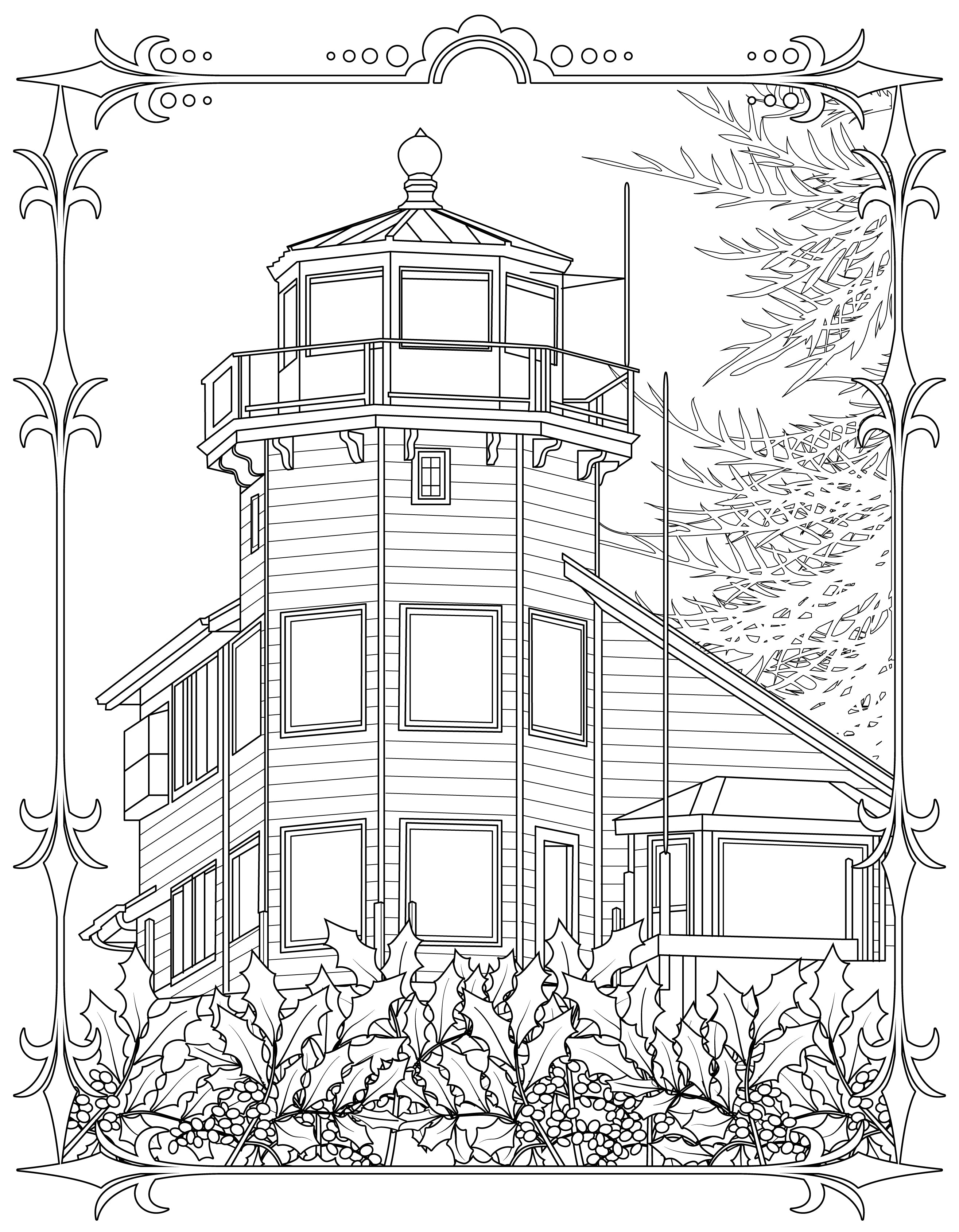 Single Coloring Book Page - Pelican Bay Lighthouse, Oregon - Digital Print-from-Home