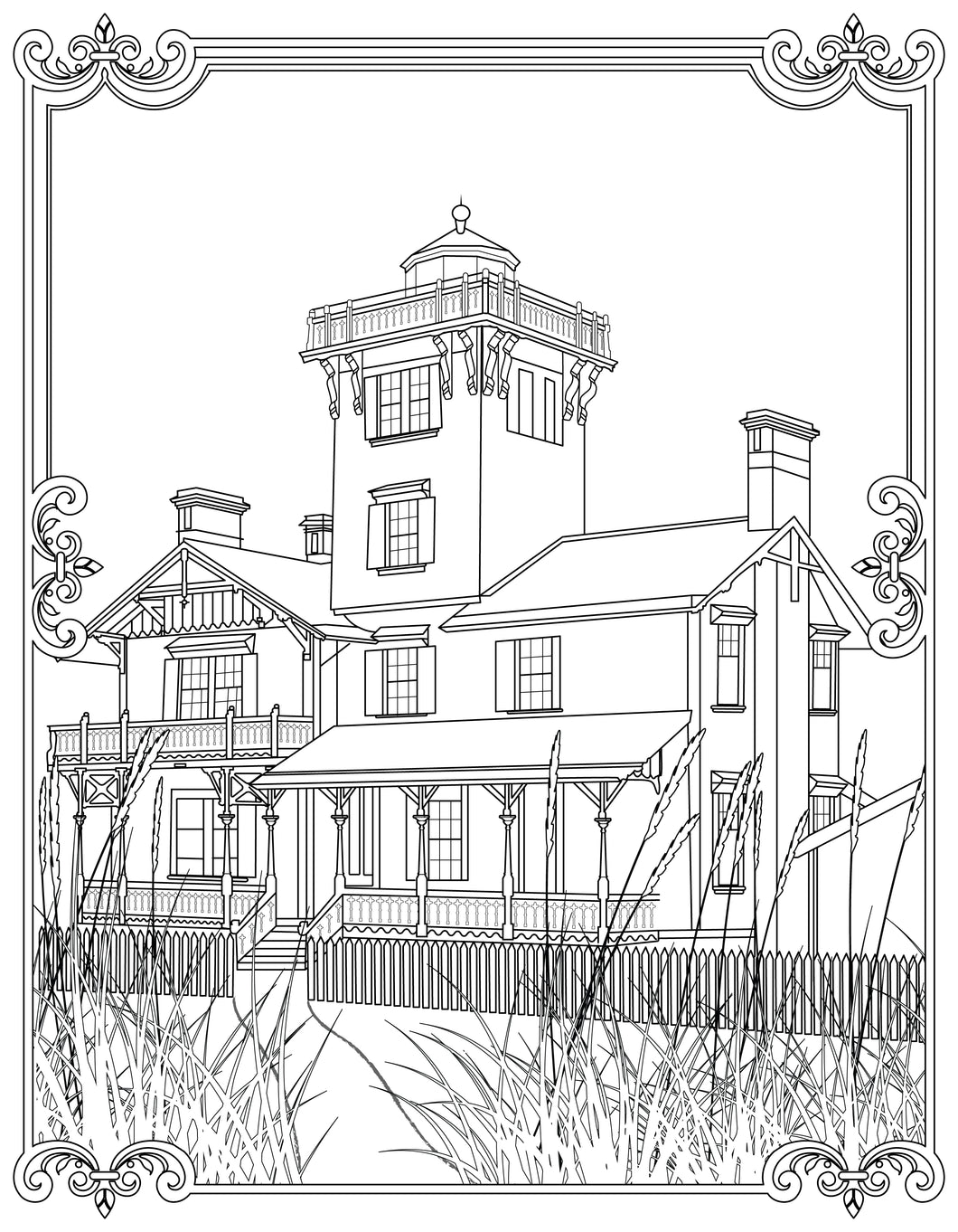 Single Coloring Book Page - Point Adams Lighthouse, Oregon - Digital Print-from-Home