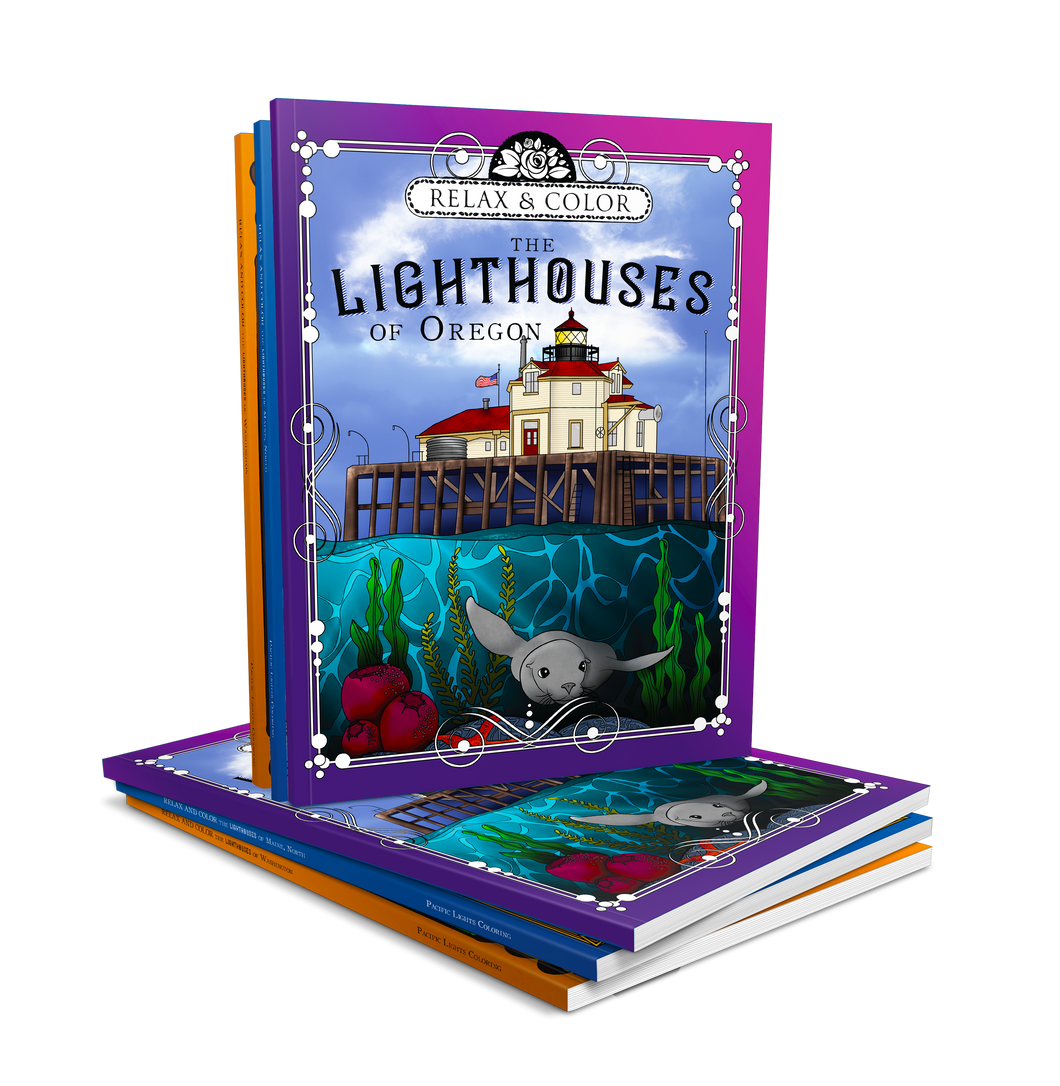 Relax and Color The Lighthouses of Washington, Oregon, and Maine, North - Paperback Bundle