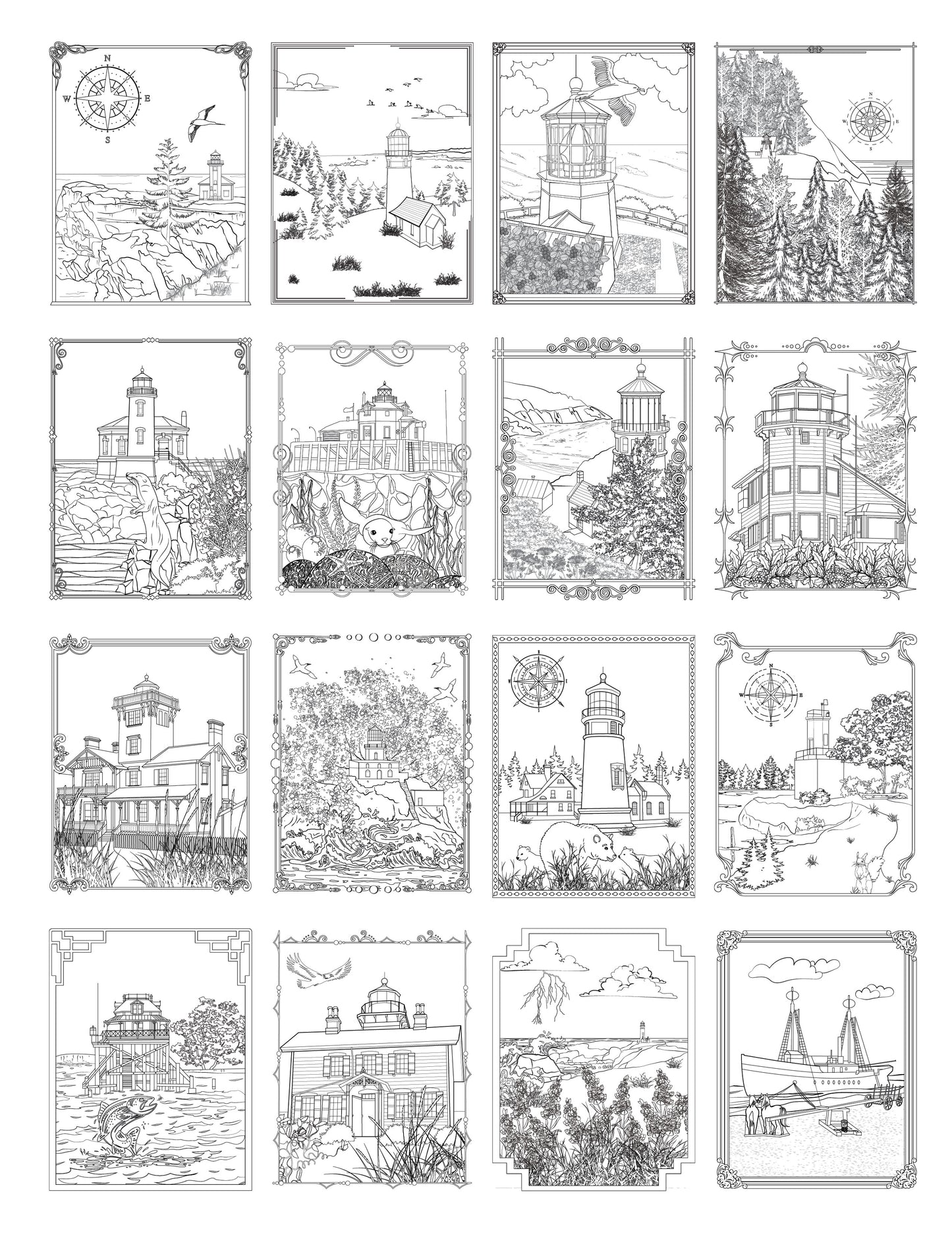 Samples of Coloring Pages from The Lighthouses of Oregon Color Book