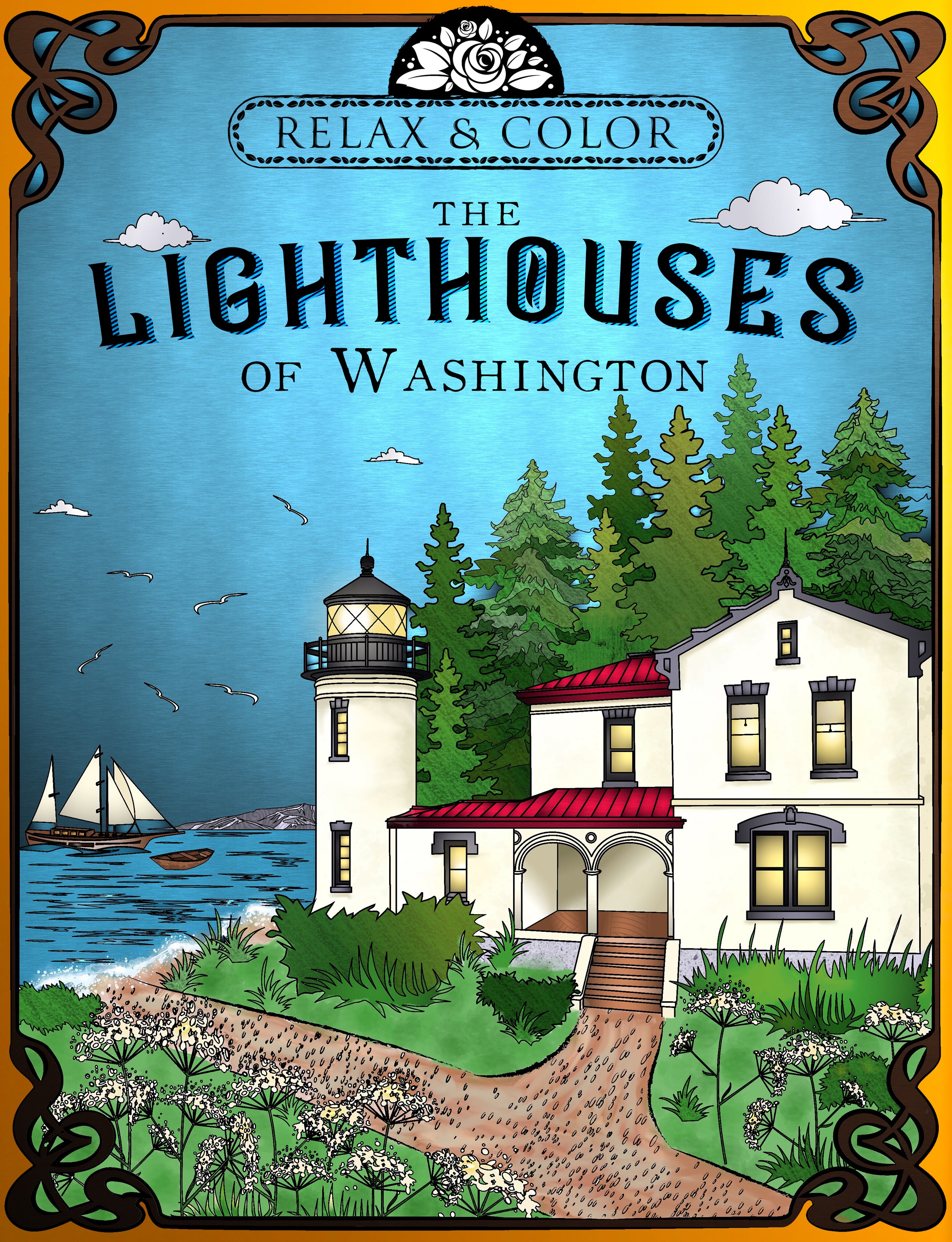 Relax and Color The Lighthouses of Washington, Oregon, and Maine, North - Paperback Bundle