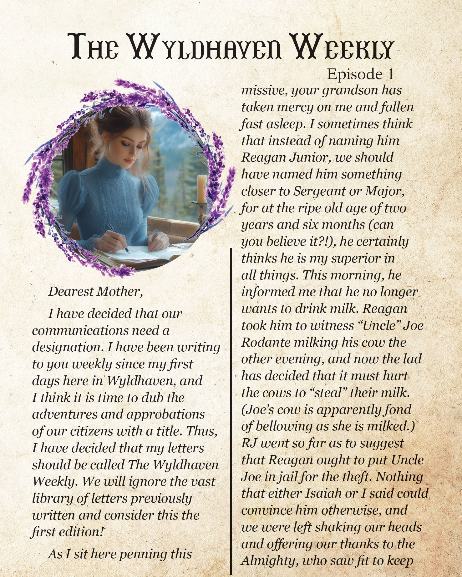 Digital Wyldhaven Weekly Newsletter, a historical Western Christian Fiction Series, Episode 1
