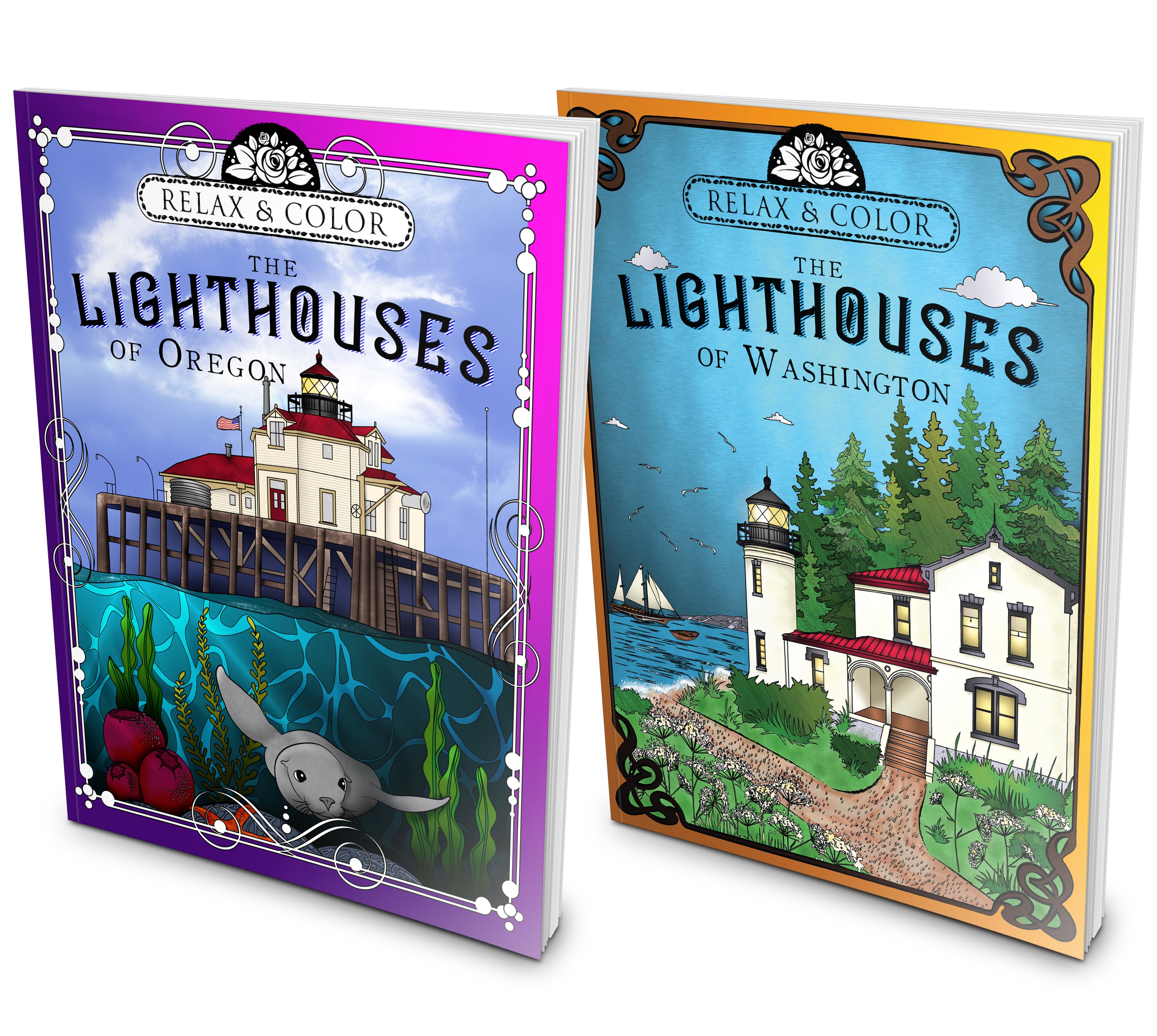 Relax and Color The Lighthouses of Washington and Oregon - Paperback Bundle