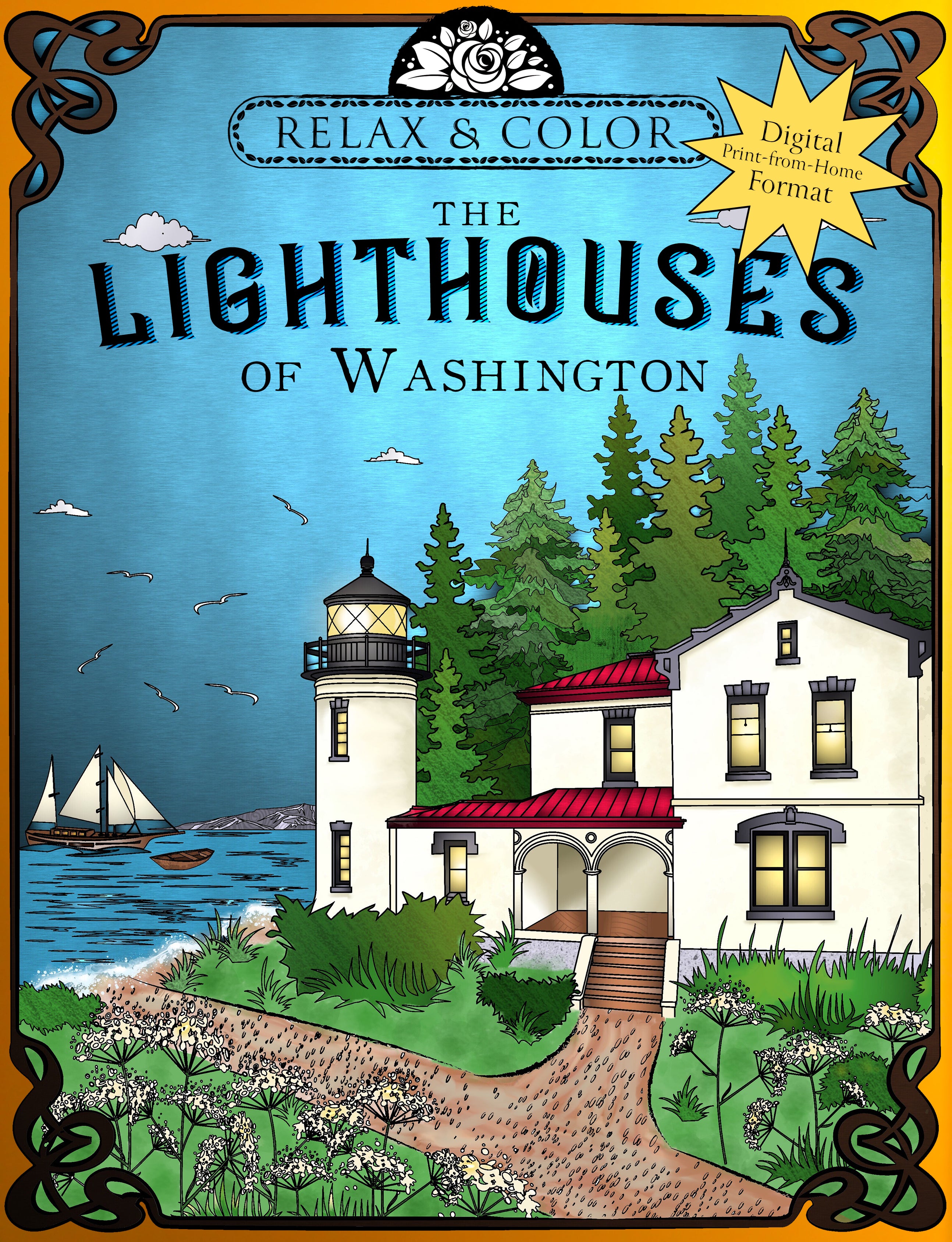 Relax and Color The Lighthouses of Washington (Digital Print-from-Home Format)