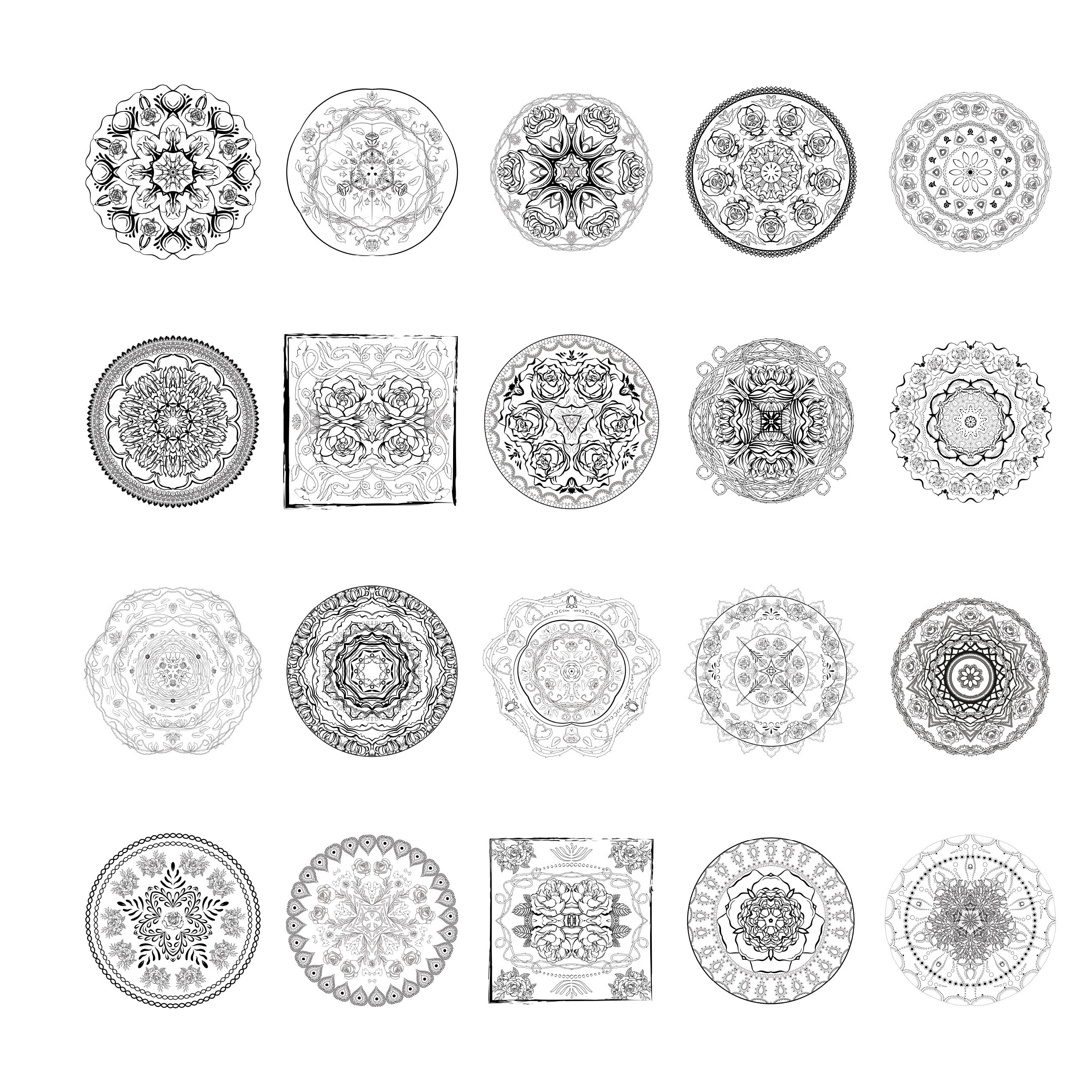 Relax and Color Roses and Lace Mandalas (Digital Print-from-Home Format)